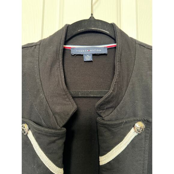 Tommy Hilfiger Military Band Jacket XL Black Knit Crest Button Open Front Blazer - Picture 2 of 8